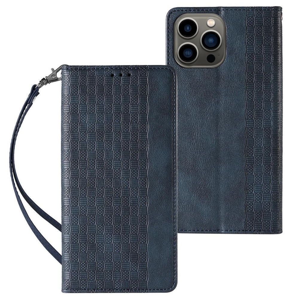Magnet Strap Case Case for iPhone 13 Pro Pouch Wallet + Mini Lanyard Pendant Blå