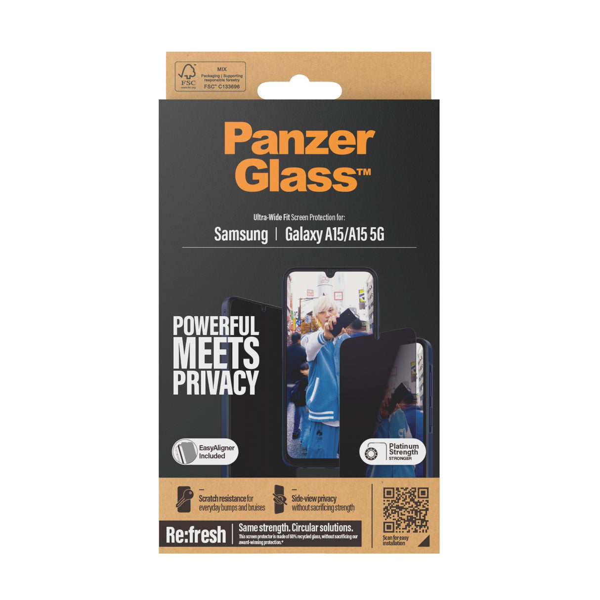 PanzerGlass ® Privacy Skærmbeskyttelse Samsung Galaxy A15 | A15 5G | Ultra-Wide Fit m. EasyAligner