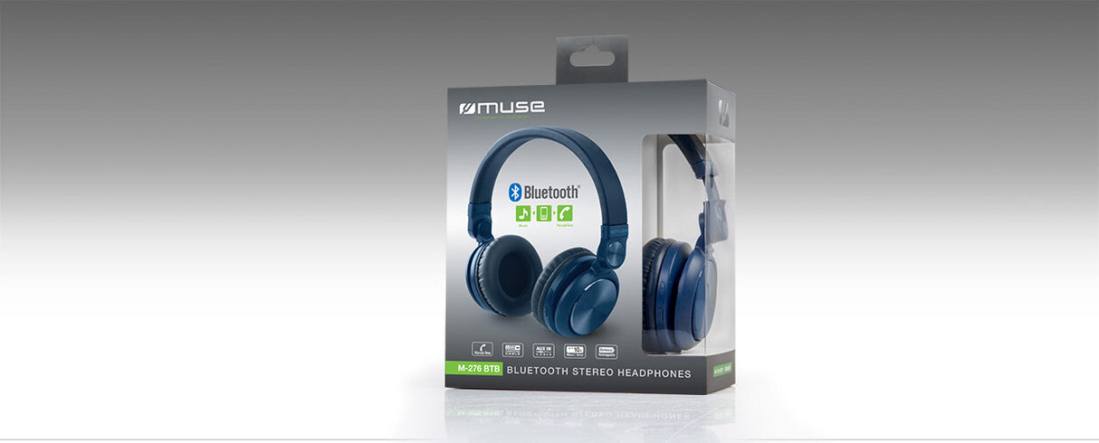Muse M-276BTB hovedtelefoner/headset Kabel & trådløs Opkald/musik Bluetooth Blå