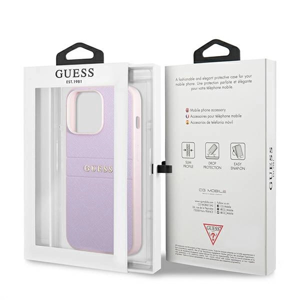 Guess GUHCP13LPSASBPU iPhone 13 Pro / 13 6.1" purple/purple Saffiano Hot Stamp & Metal Logo