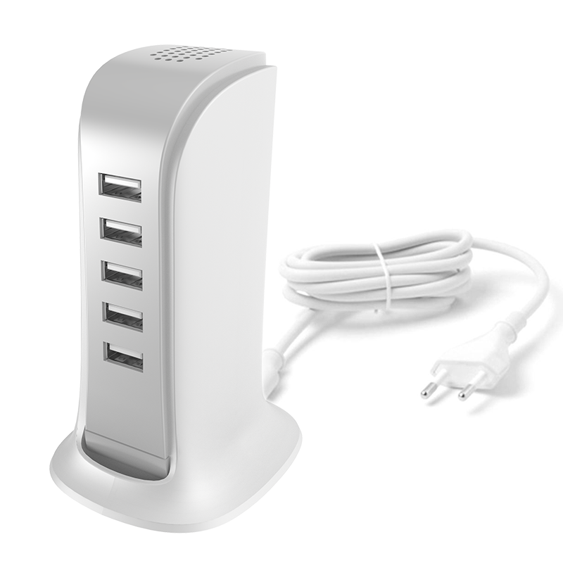 Dudao 5x USB-oplader med indbygget EU-strømskabel hvid (A5EU)