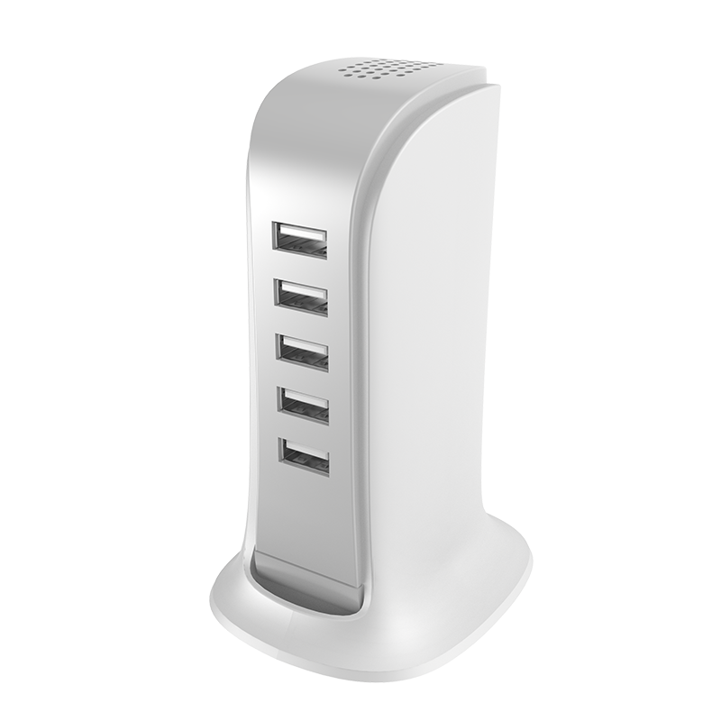 Dudao 5x USB-oplader med indbygget EU-strømskabel hvid (A5EU)