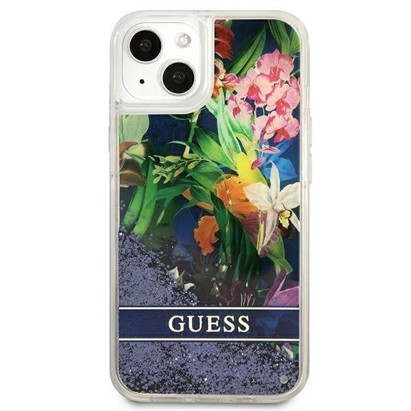 Guess GUHCP13SLFLSB iPhone 13 mini 5.4" blue/blue hardcase Flower Liquid Glitter