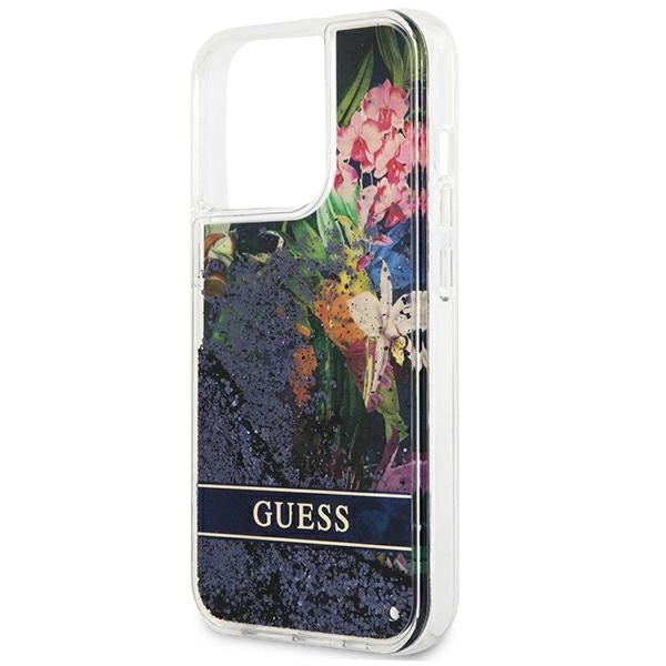 Guess Flower Liquid Glitter case for iPhone 13 Pro Max - blue