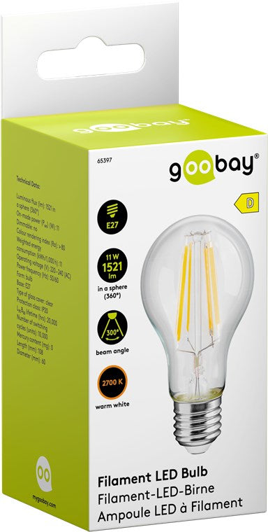 Goobay 65397 LED pære 11 kWh D 1521lumen 2700K Varm hvid