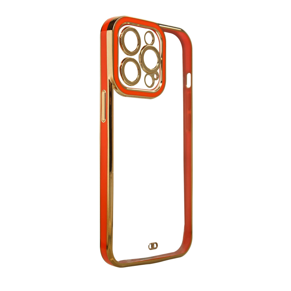 Fashion Case til iPhone 13 Pro Max Gold Frame Gel Cover Red