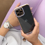 Fashion Case for iPhone 13 Pro Max Gold Frame Gel Cover Red