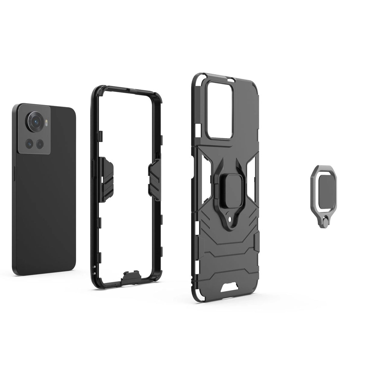 Ring Armor pansrede hybrid case cover + magnetisk holder til OnePlus Ace sort