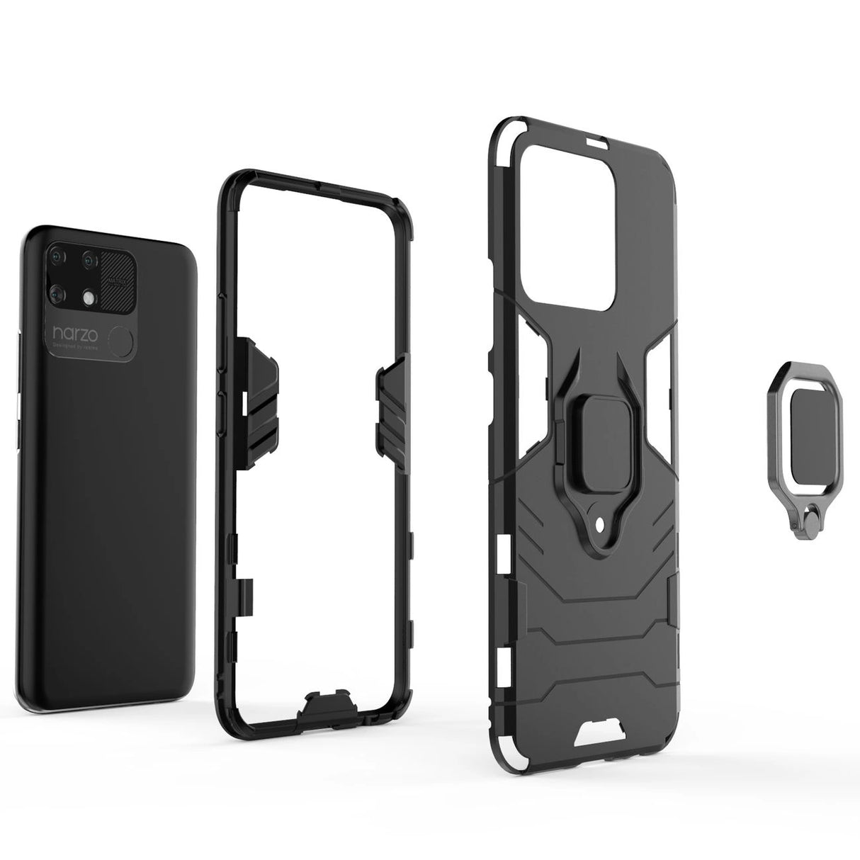 Ring Armor robust hybrid case cover + magnetisk holder Realme Narzo 50A sort