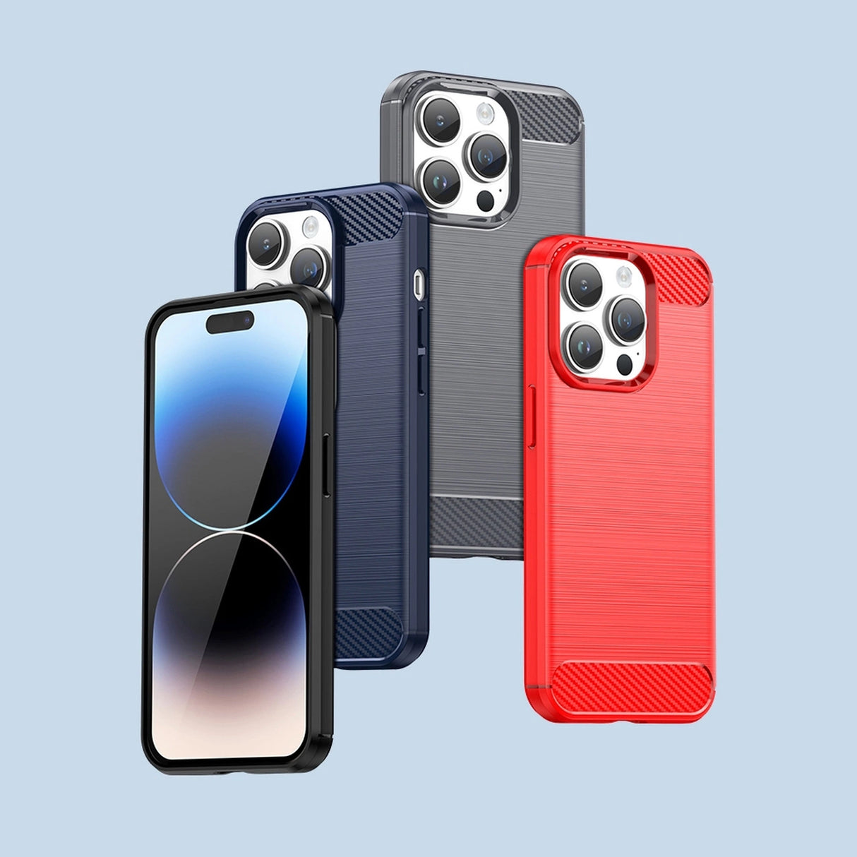 Carbon Case til iPhone 14 Pro Max fleksibelt gel bagsæde blå