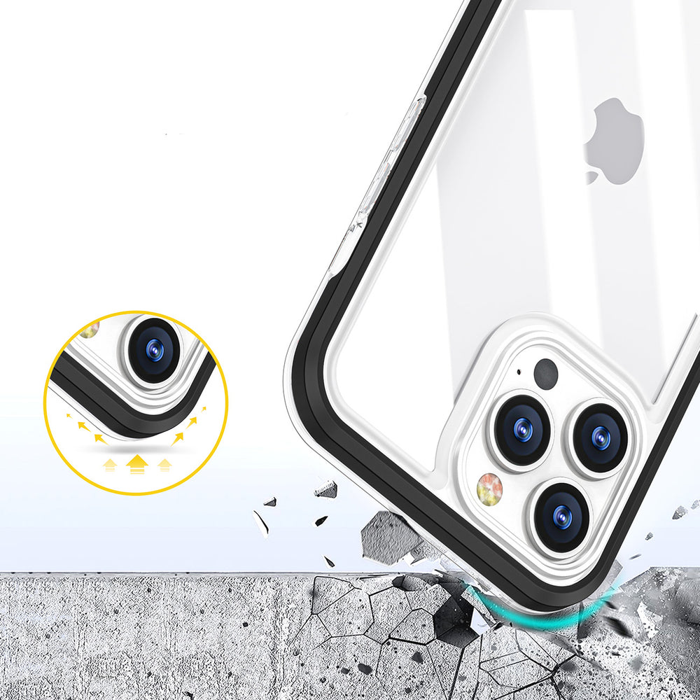 Gennemsigtige 3in1 fodtøj til iPhone 14 Plus silikone dække med blå ramme