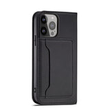 Magnetkort Hylde Hylde til iPhone 14 flip cover tegnebog stativ sort