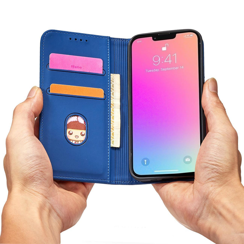 Magnetkort Hylde Hylde til iPhone 14 flip cover tegnebog stativ blå