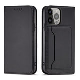 Magnetkort Hylde Hylde til iPhone 14 Pro flip cover tegnebog stand sort