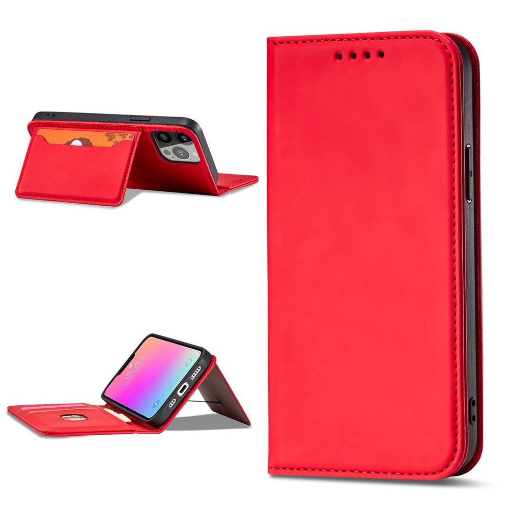 Magnetkort Hylde Hylde til iPhone 14 Pro flip cover tegnebog stativ rød