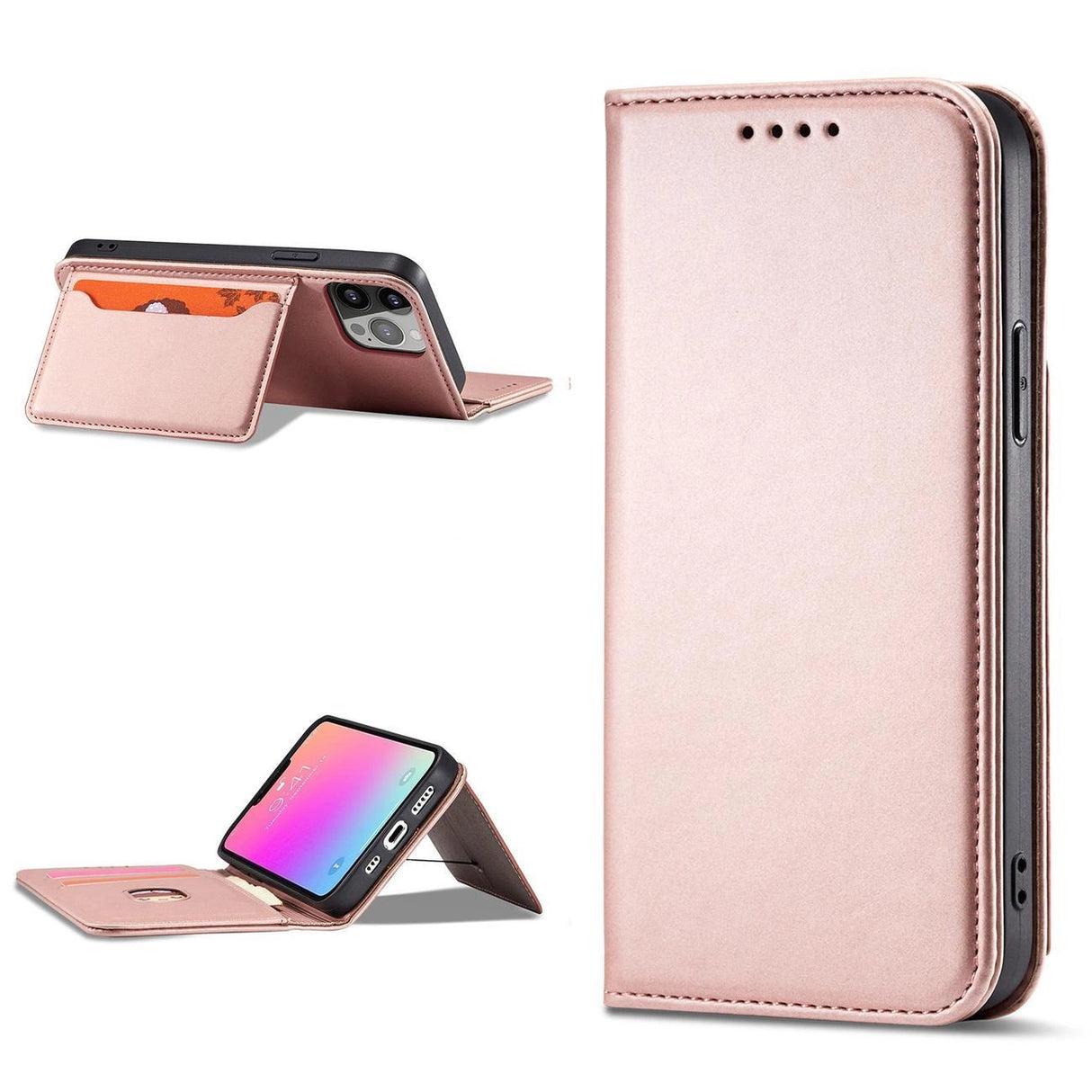 Magnet Card Case Case for iPhone 14 Pro flip cover tegnebog stativ pink
