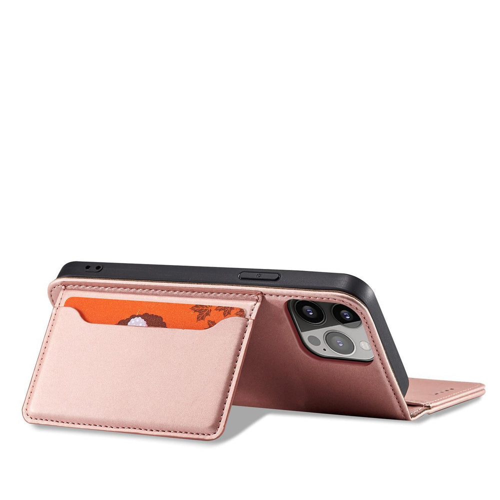 Magnetkort Hylde Hylde til iPhone 14 Pro flip cover tegnebog stativ pink