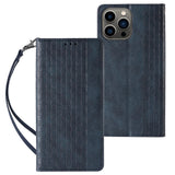 Magnet Strap Case iPhone 14 Pro Flip Wallet Mini Lanyard Stand Blå