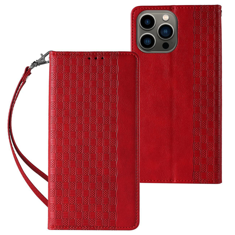Magnet Strap Case iPhone 14 Pro Case med Flip Wallet Mini Lanyard Stand Red