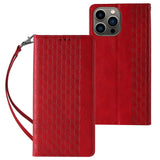 Magnet Strap Case iPhone 14 Pro Case med Flip Wallet Mini Lanyard Stand Red