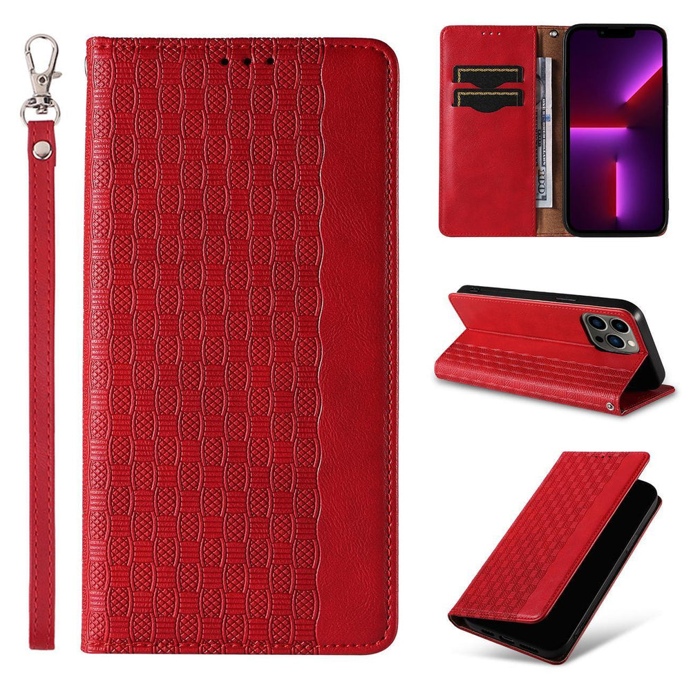 Magnet Strap Case iPhone 14 Pro Case med Flip Wallet Mini Lanyard Stand Red