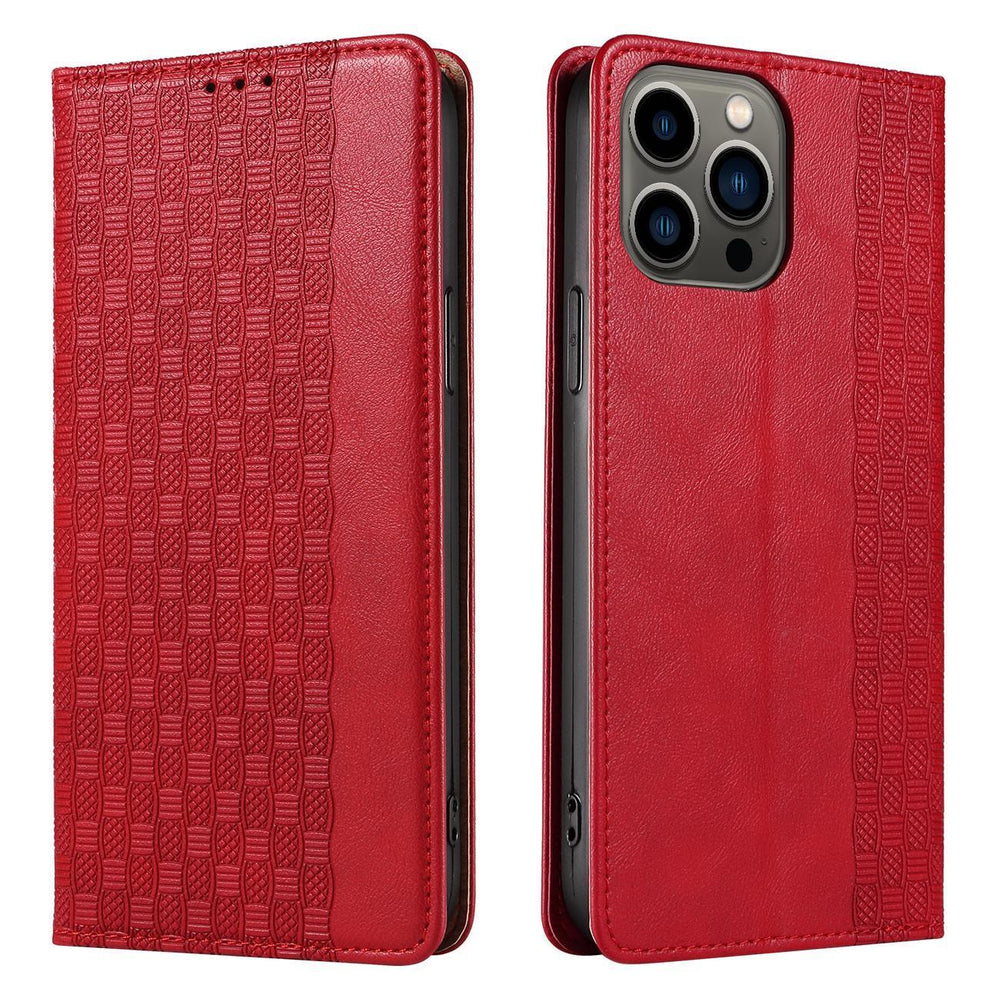 Magnet Strap Case Case for iPhone 14 Pro Max Flip Wallet Mini Lanyard Stand Red