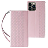 Magnet Strap Case Case for iPhone 14 Pro Max Flip Wallet Mini Lanyard Stand Pink