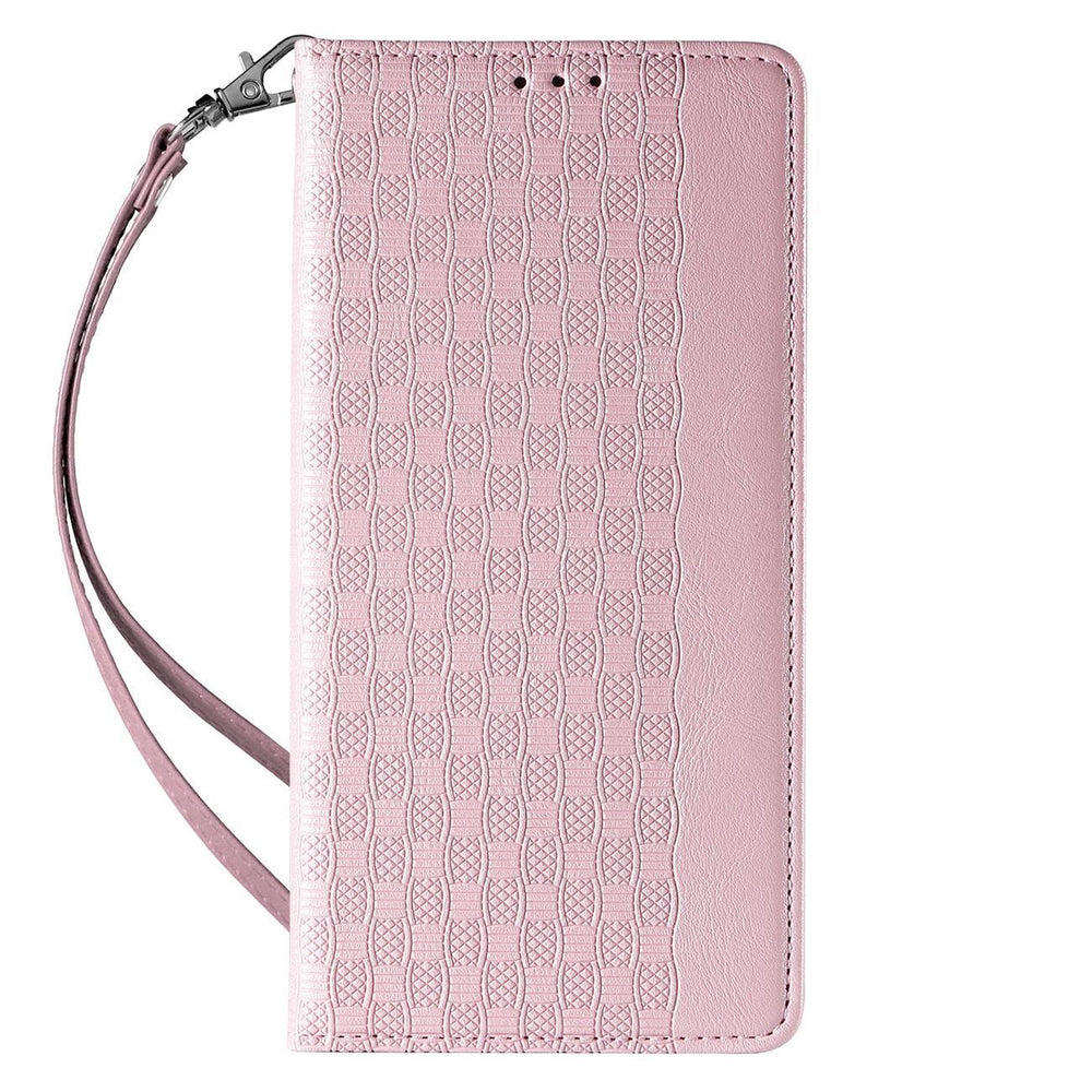 Magnet Strap Case Case for iPhone 14 Pro Max Flip Wallet Mini Lanyard Stand Pink