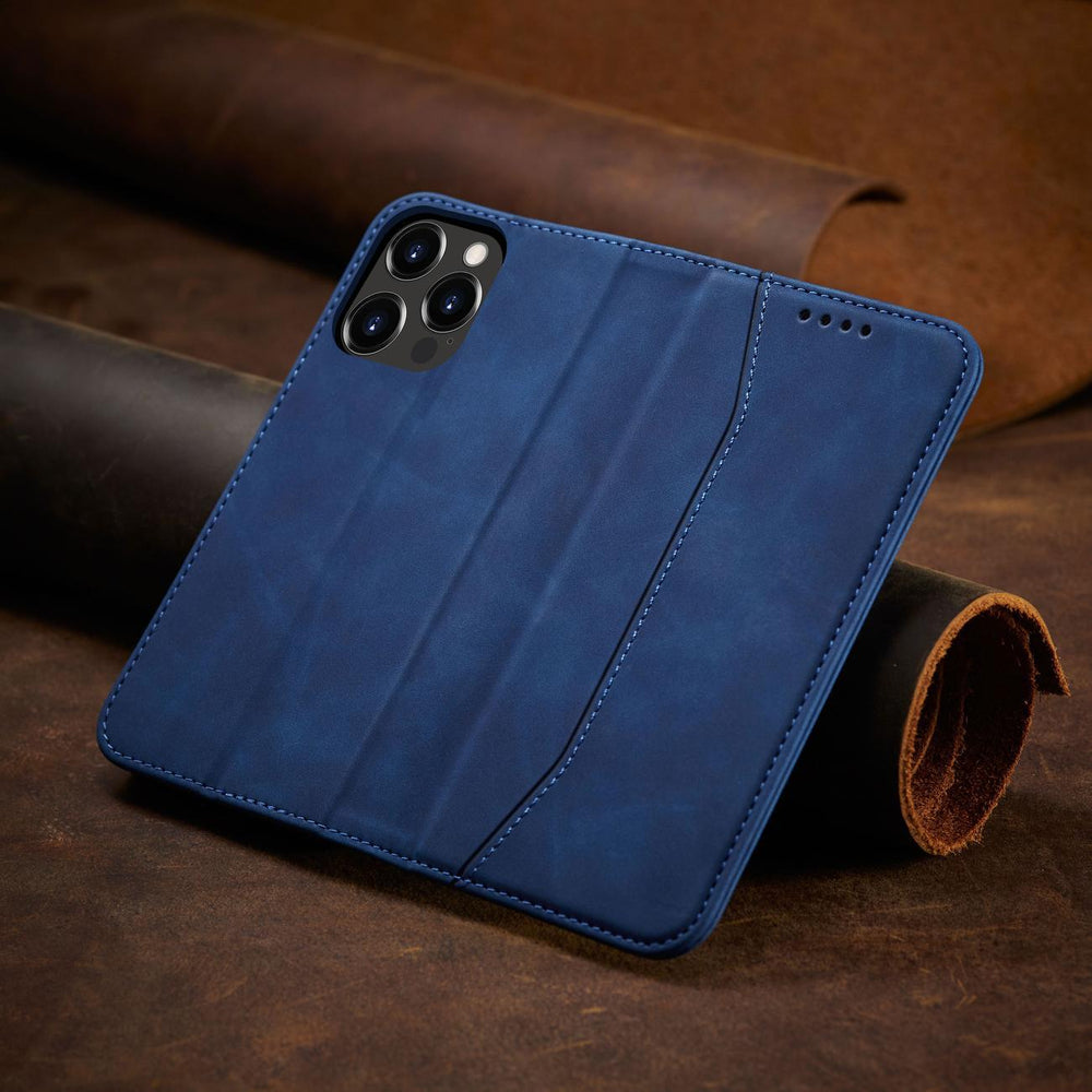 Magnet Fancy Case Case for iPhone 14 Pro flip cover tegnebog stativ blå