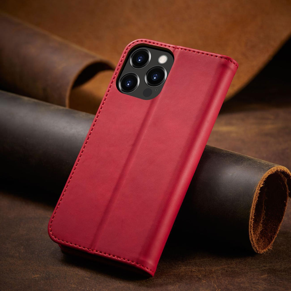 Magnet Fancy Case Case for iPhone 14 Pro Max flip cover tegnebog stativ rød