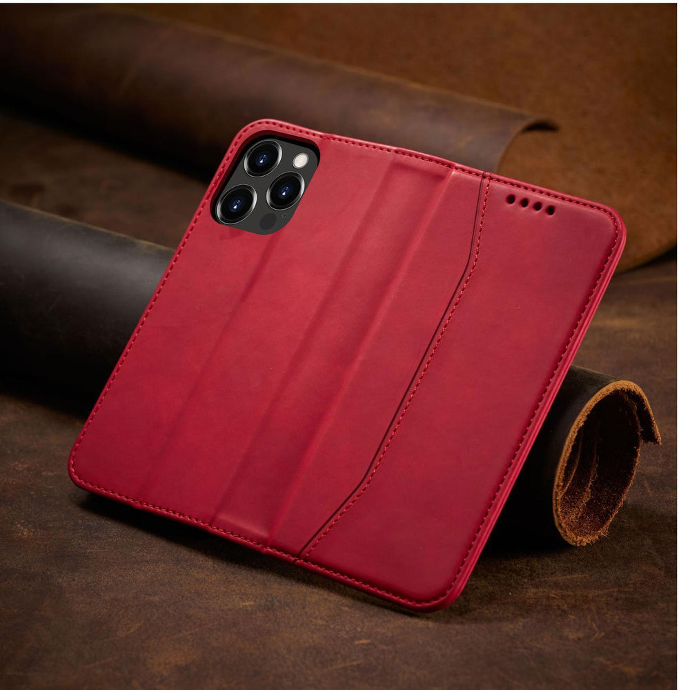 Magnet Fancy Case Case for iPhone 14 Pro Max flip cover tegnebog stativ rød