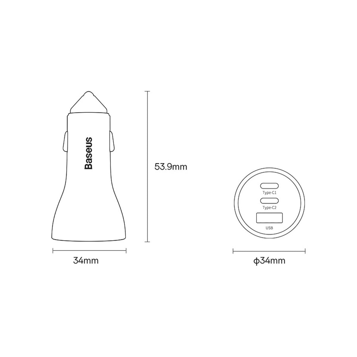 Baseus Golden Contactor Pro biloplader USB-A + 2x USB-C 65W mørkegrå (CGJP010013)