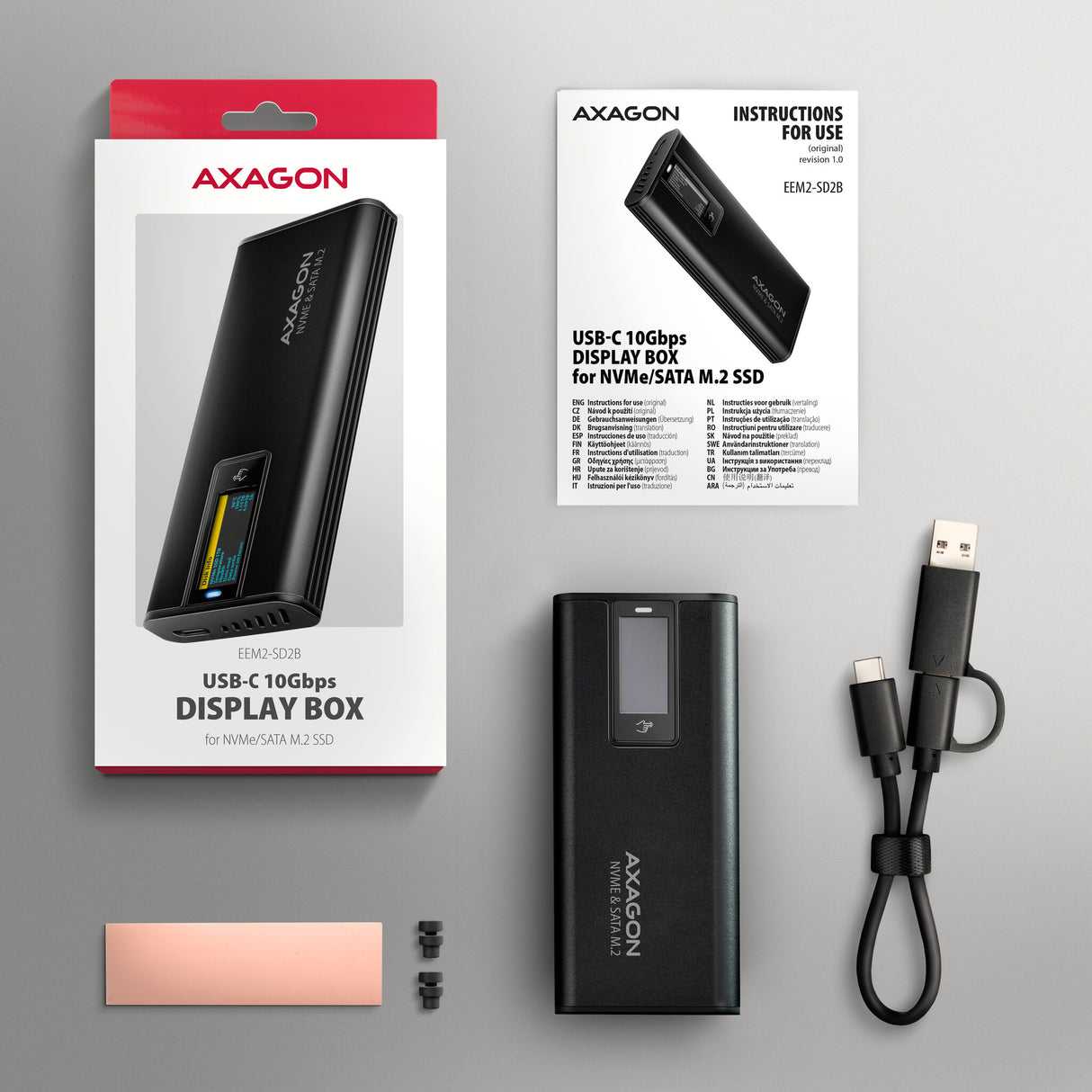 Axagon EEM2-SD2B drevkabinet SSD kabinet Sort M.2