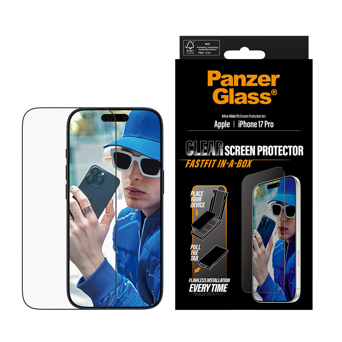 PanzerGlass ® Skærmbeskyttelse iPhone 17 Pro | Ultra-Wide Fit m. Fastfit in-a-box