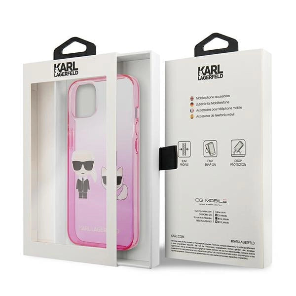 Karl Lagerfeld Gradient Ikonik Karl&Choupette Case for iPhone 13 mini - Pink