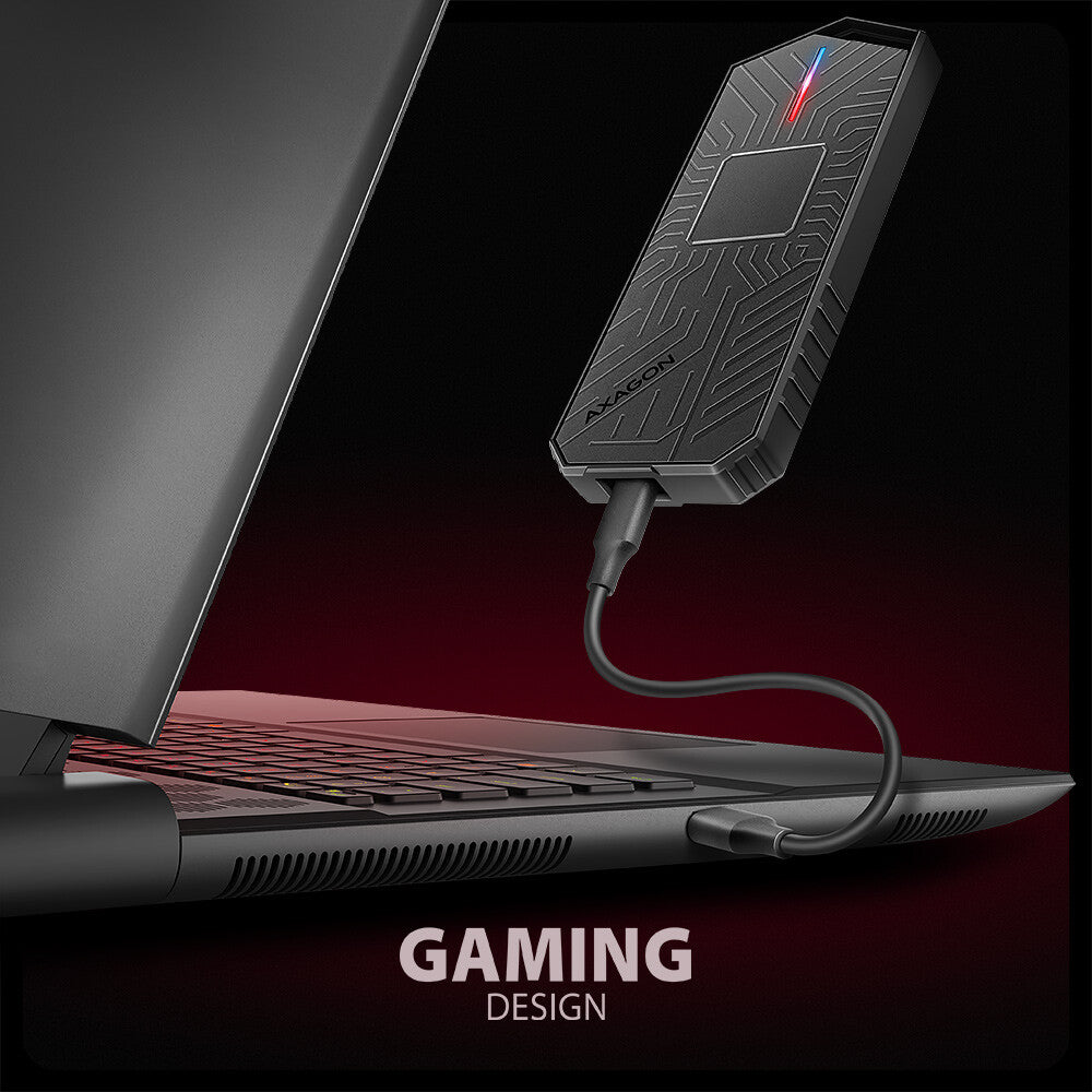 Axagon EEM2-GAM, USB-C 10Gbps - NVMe & SATA SSD GAME M.2 box, bezšroubkový SSD kabinet Sort