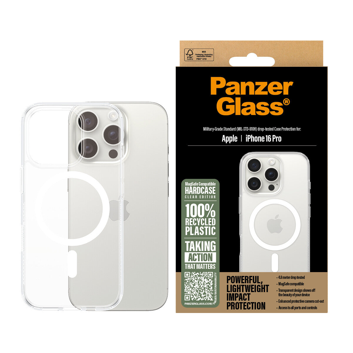 PanzerGlass ® HardCase Transparent m. Hvid MagSafe iPhone 16 Pro