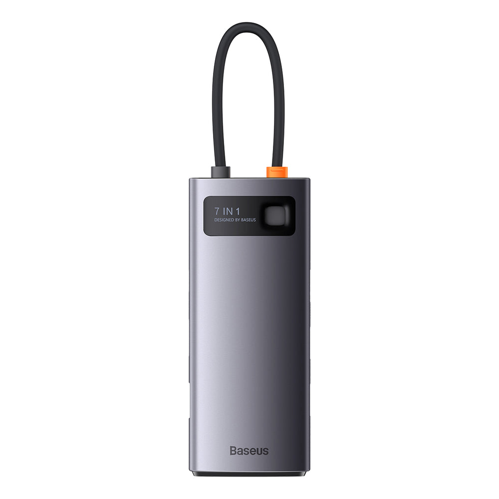 Baseus Metal Gleam Series HUB 7-in-1 USB Type C docking station - 1 x HDMI / 1 x VGA / 3 x USB 3.2 Gen. 1 / 1 x Power Delivery / 1 x RJ-45 Ethernet gray (WKWG040013)