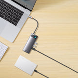 Baseus Metal Gleam Series HUB 7-in-1 USB Type C docking station - 1 x HDMI / 1 x VGA / 3 x USB 3.2 Gen. 1 / 1 x Power Delivery / 1 x RJ-45 Ethernet gray (WKWG040013)