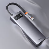 Baseus Metal Gleam Series HUB 7-in-1 USB Type C docking station - 1 x HDMI / 1 x VGA / 3 x USB 3.2 Gen. 1 / 1 x Power Delivery / 1 x RJ-45 Ethernet gray (WKWG040013)