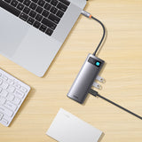 Baseus Metal Gleam Series HUB 7-in-1 USB Type C docking station - 1 x HDMI / 1 x VGA / 3 x USB 3.2 Gen. 1 / 1 x Power Delivery / 1 x RJ-45 Ethernet gray (WKWG040013)