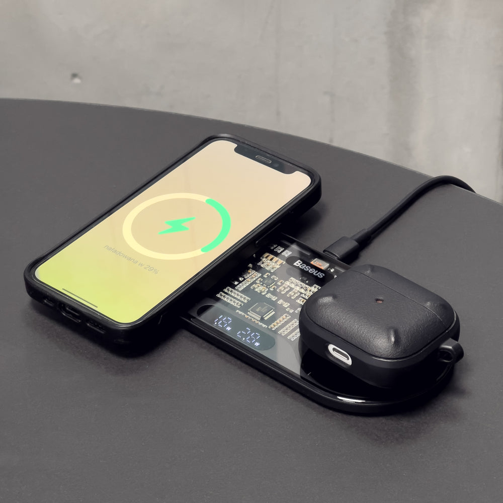 Baseus Digital LED Display dual wireless charger with digital display 20W black (WXSX010101)