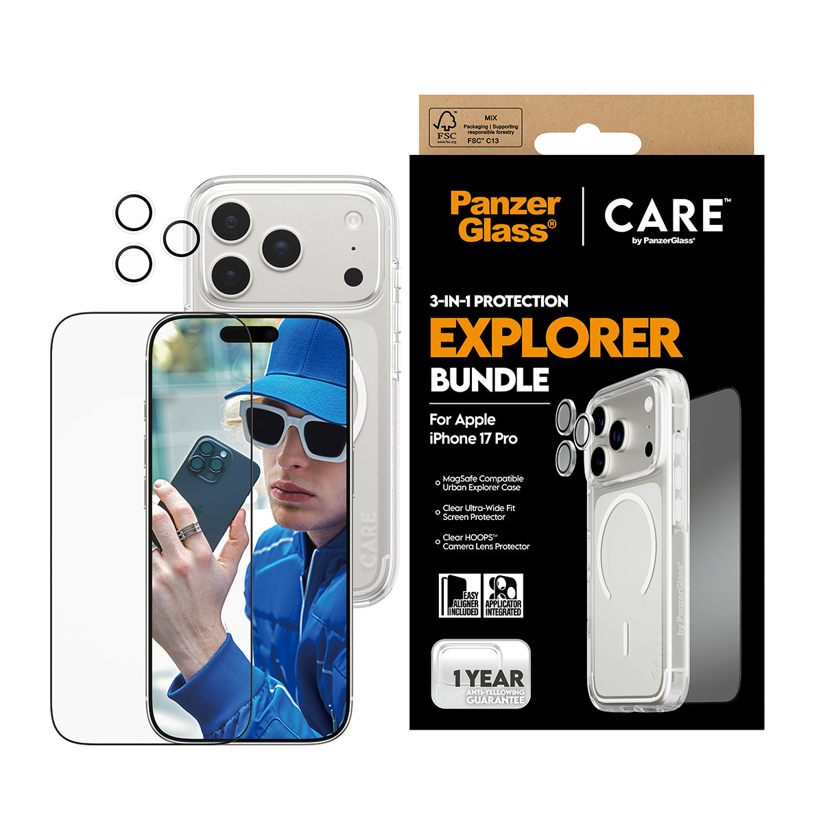 PanzerGlass ® | CARE by ® 3-in-1 Explorer Pakke iPhone 17 Pro