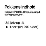 HP 305XL Pigmenteret sort 240 sider Blæk 3YM62AE