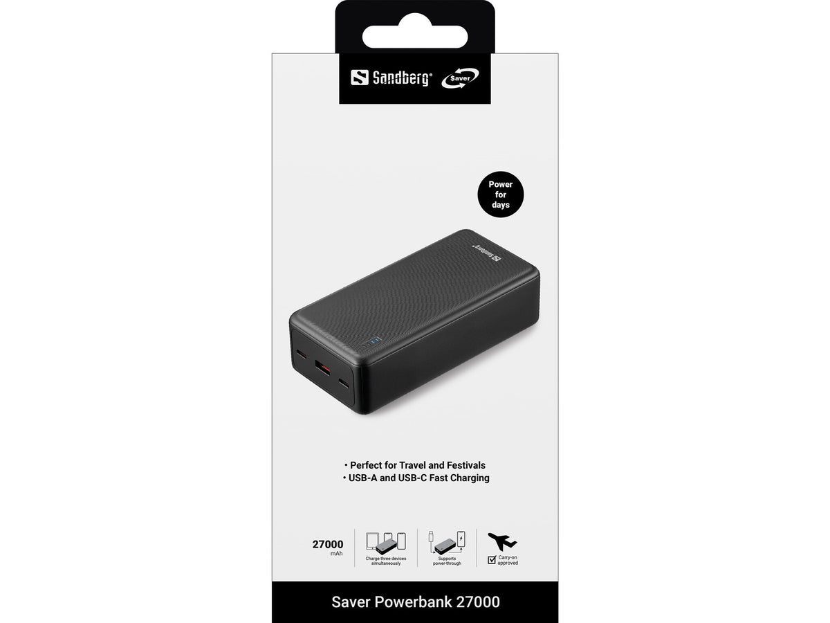 Sandberg 320-43 powerbank Lithium-Ion (Li-Ion) 27000 mAh Sort