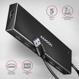 Axagon HUE-F7A 7x USB 3.2 Gen 1 ALU FLAT hub micro power IN 1m USB-A USB 3.2 Gen 1 (3.1 Gen 1) Type-A 5000 Mbit/s Sort