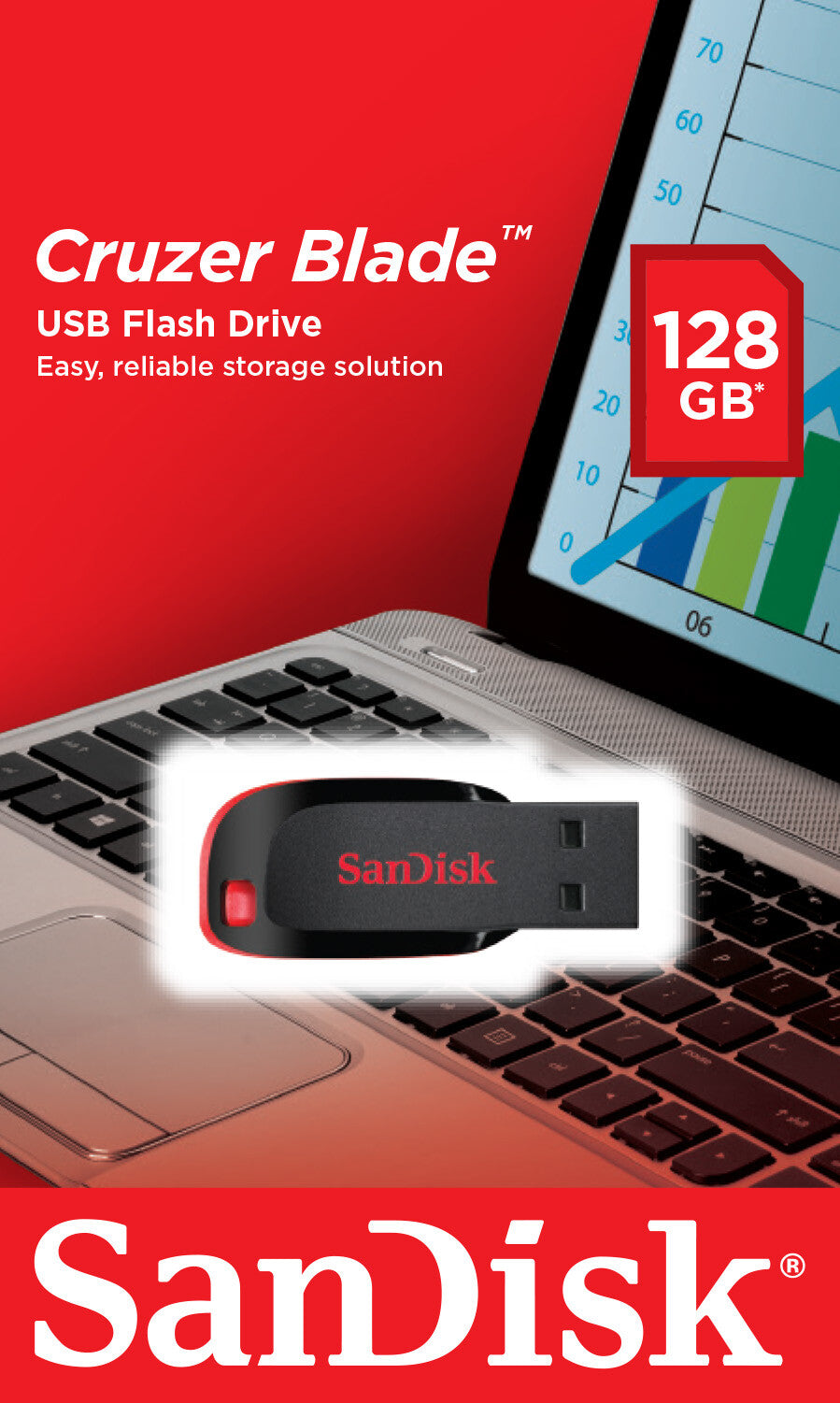 SanDisk Cruzer Blade USB-nøgle 128 GB USB Type-A 2.0 Sort, Rød