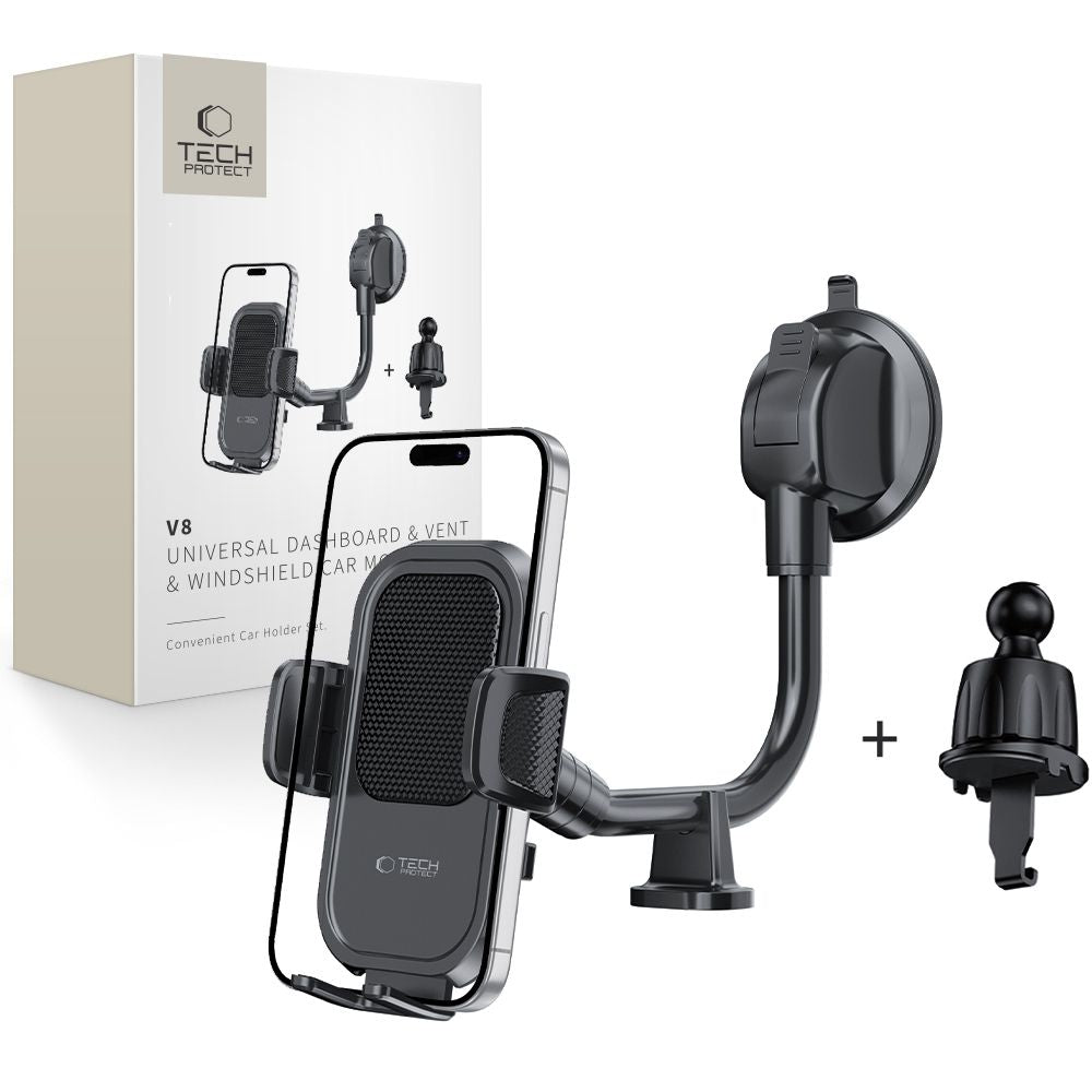 Tech Protect V8 Universal Bilholder Med Lang Arm Til Instrumentbræt Og Forrude, Sort