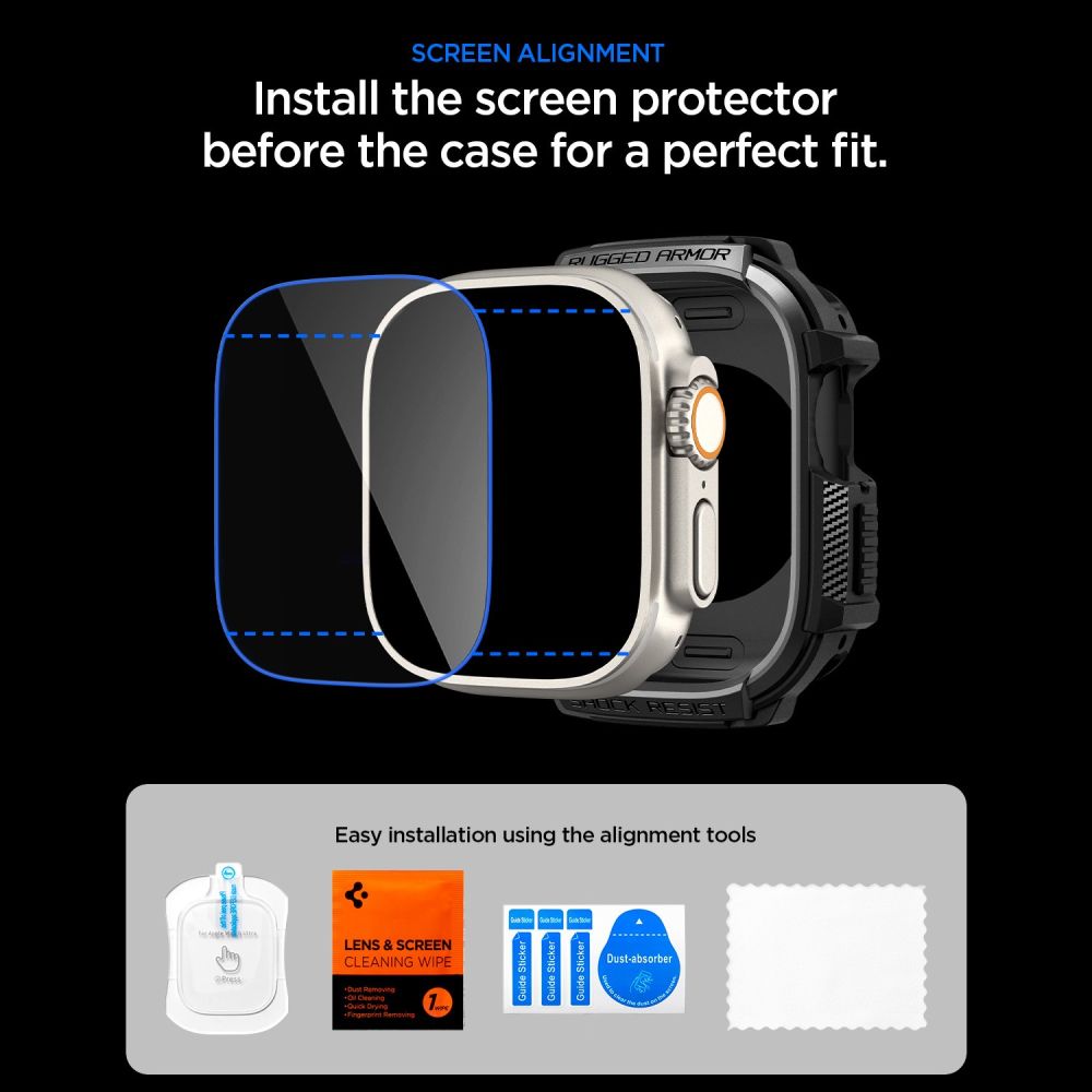 Spigen Rugged Armor & Hærdet Glas Til Apple Watch Ultra 1 / 2 / 3 / 4 (49 Mm) Matsort