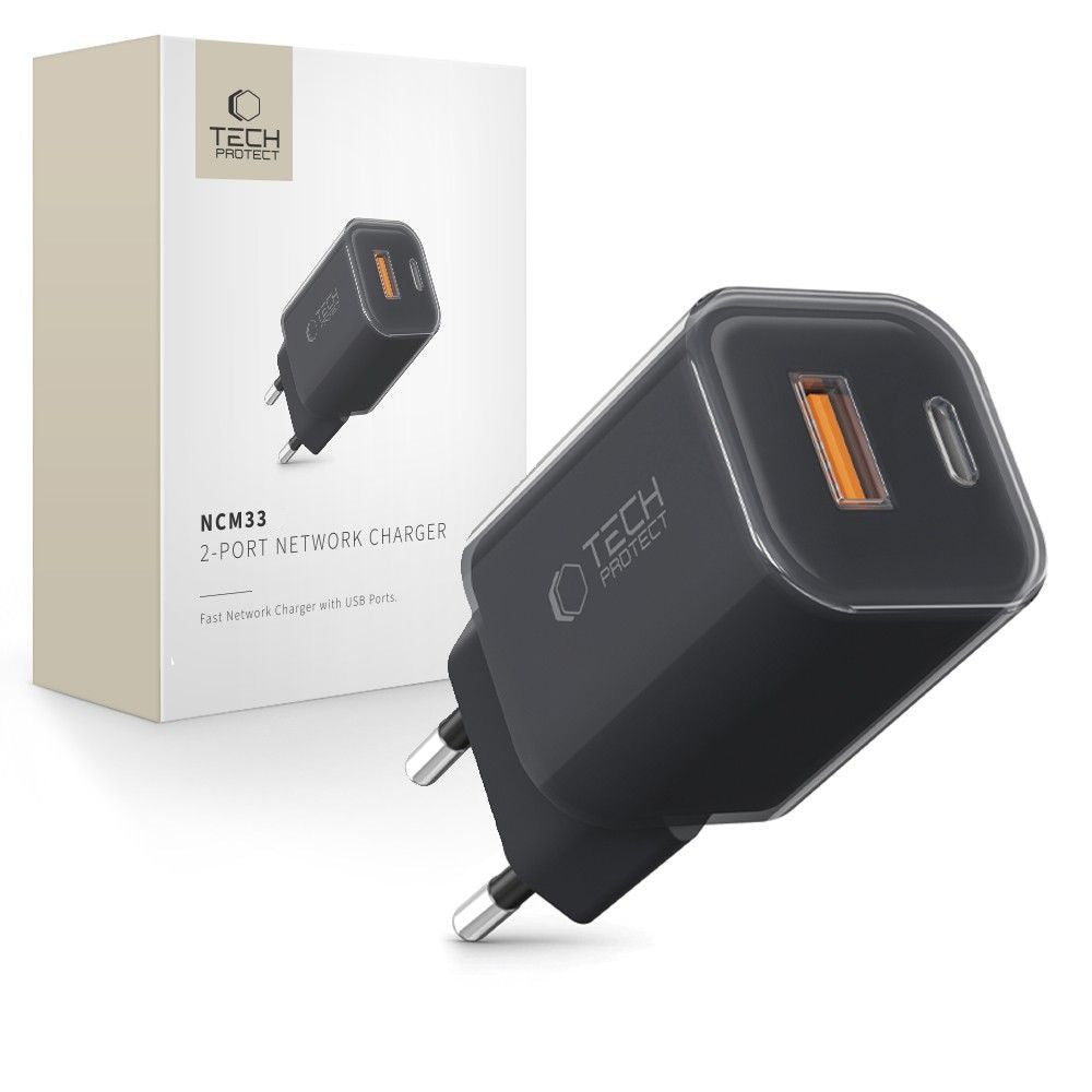Tech Protect Ncm33 2 Port Netværksopladder Pd 33 W / Qc3.0 Sort